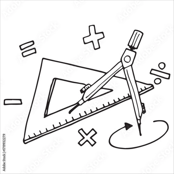 Obraz Math Geometry Tools Doodle Compass Triangle Ruler