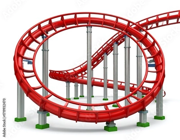 Fototapeta 3D render of a red roller coaster