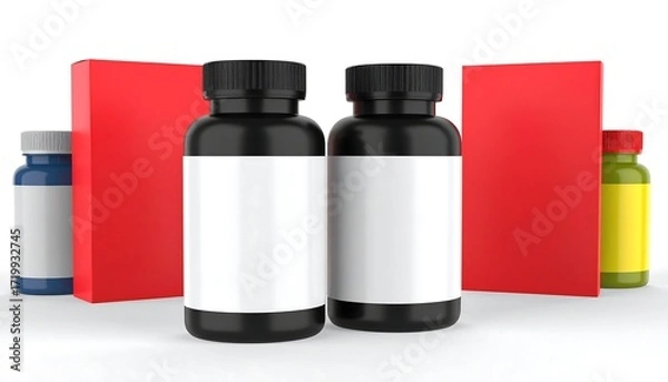 Fototapeta 3D render of supplement containers
