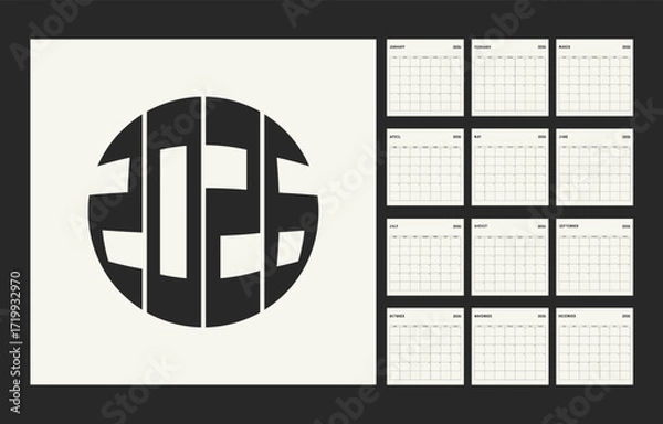 Fototapeta 2026 calendar template with cream background