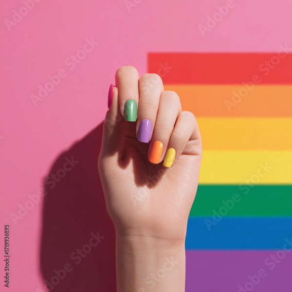 Obraz young woman holding a rainbow flag