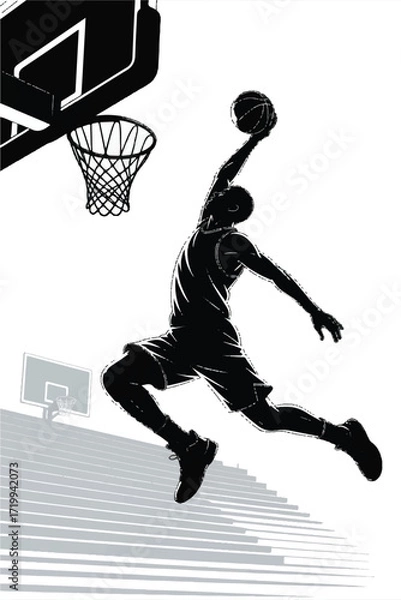 Obraz Basketball Player Dunking Silhouette Vector — High-Quality Black Icon
