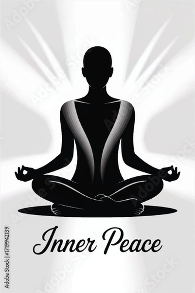 Obraz Meditation Pose Silhouette Vector — High-Quality Black Icon
