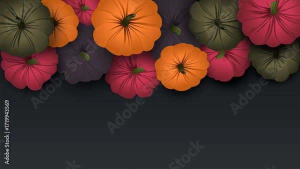 Fototapeta Pumpkin frame for background and design. Beautiful pumpkins for Thanksgiving, vector design for harvest decoration.