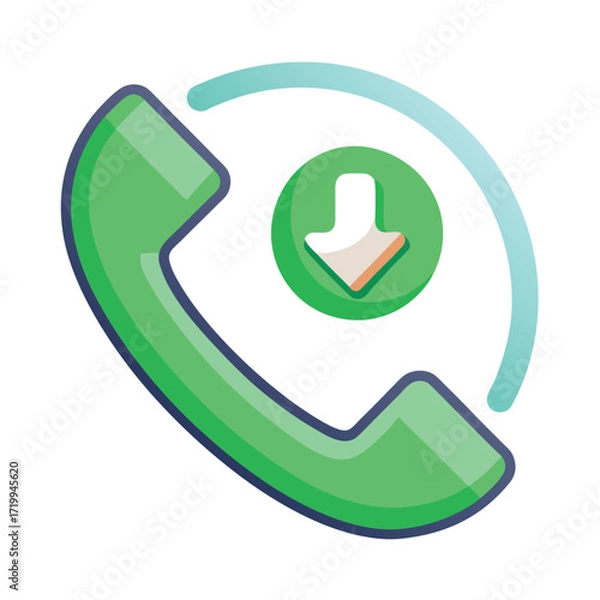 Fototapeta Vector art of green phone receiver with arrow pointing down