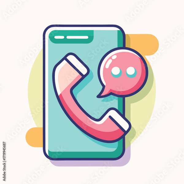 Fototapeta Vector art of cartoon phone with message bubble, , for communication