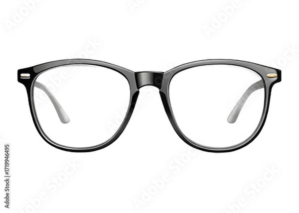 Fototapeta Framed Eyeglasses with White Temples and Transparent Lenses spectacles optical isolated on a transparent background
