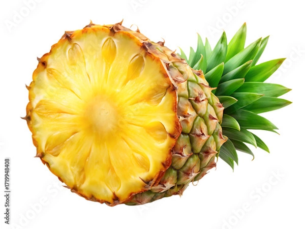 Obraz Fresh Pineapple Half Revealing Golden Yellow Juicy Flesh fruit tropical isolated on a transparent background