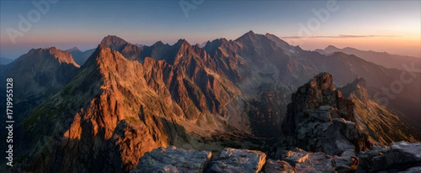 Fototapeta sunset in the mountains  Panoramic View of theMountains at Sunrise