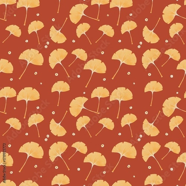Fototapeta Seamless Golden Ginkgo Leaf Pattern Autumn Botanical Background