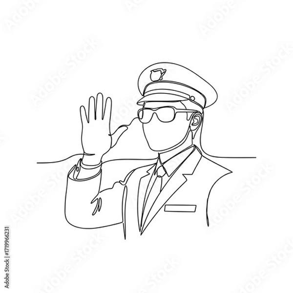 Fototapeta Police officer saluting in continuous line drawing style