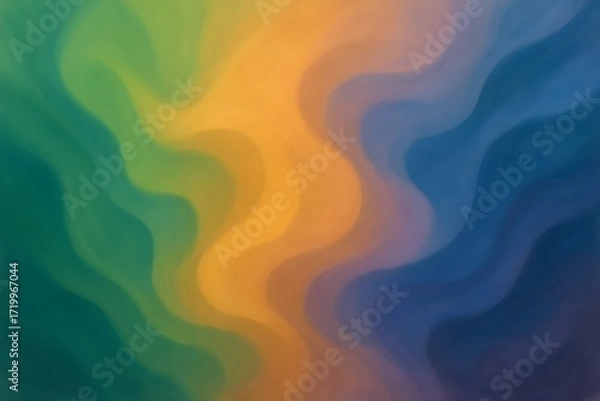 Obraz Abstract Wavy Gradient Background with Green, Yellow, Orange, and Blue Color Palette