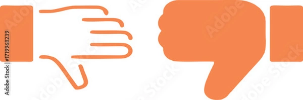 Fototapeta Thumbs down icons set in orange, outline and solid negative hand gesture symbols for dislike, rejection, bad rating, negative feedback, social media reaction and wrong choice illustration