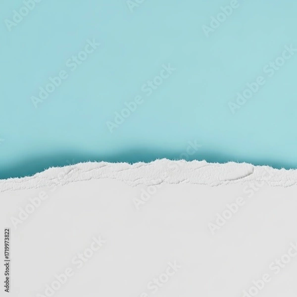 Fototapeta Torn white paper isolated on white background against a light blue backdrop