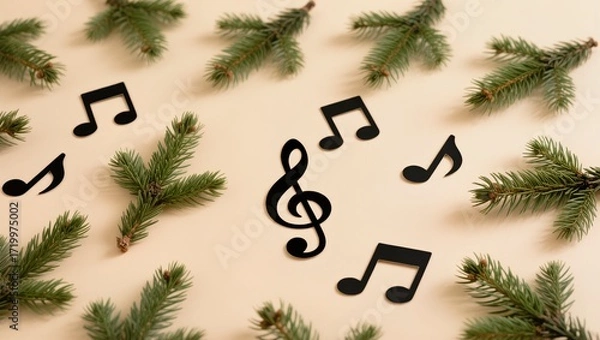 Fototapeta Musical notes on soft background, creative design featuring playful notes with abstract shapes, perfect for music-themed projects.