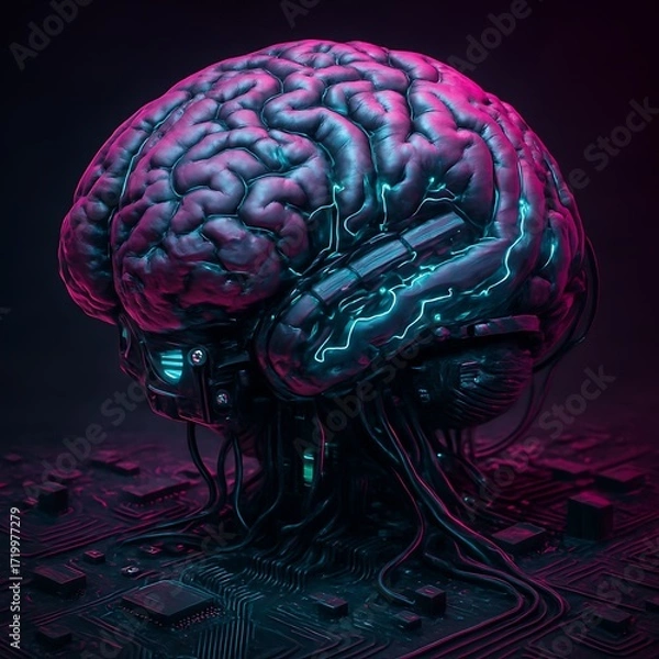 Fototapeta Futuristic Brain Connected to Circuit Board