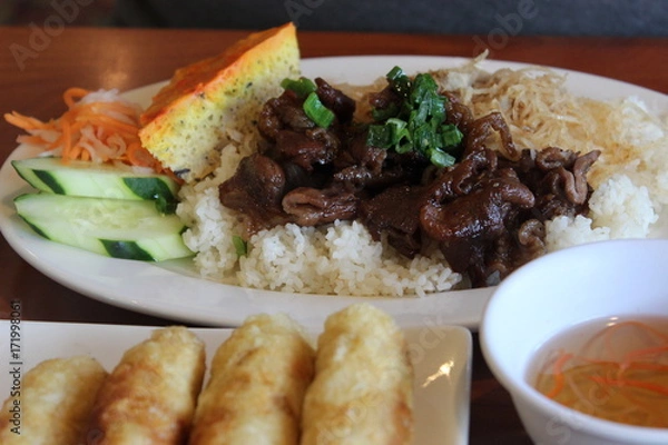 Fototapeta Different plates of asian food