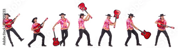 Fototapeta Man wearing sombrero with guitar