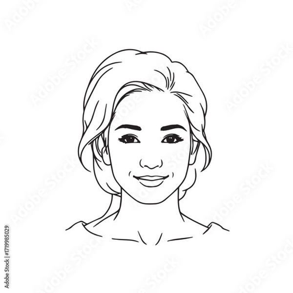 Fototapeta Black and white close up illustration of a beautiful woman face minimalist elegant line art drawing