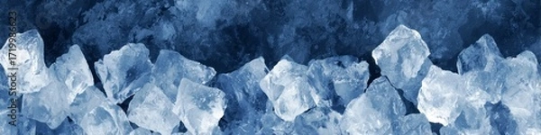 Fototapeta Ice Cubes on Dark Blue Background for Refreshing Beverage Presentation