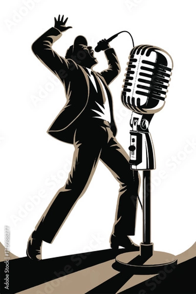 Obraz Microphone Singer Silhouette Vector — High-Quality Black Icon

