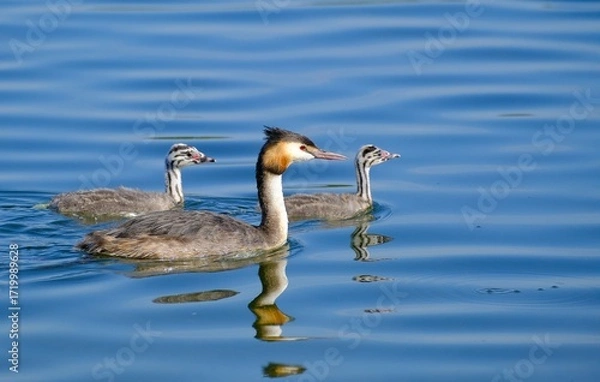 Obraz Haubentaucher mit Küken