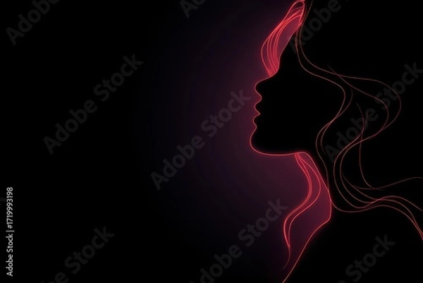 Obraz Neon line art of woman’s profile with glowing red outline