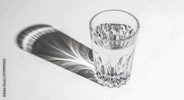 Fototapeta Clear Glass of Water Casting a Beautiful Shadow on a White Surface