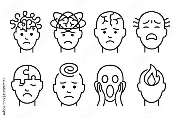 Fototapeta Abstract linear icons depicting varied emotional states and mental concepts