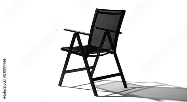 Fototapeta Modern Black Folding Chair with Mesh Seat and Back on White Background