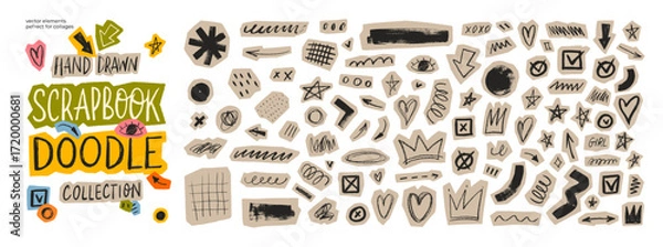 Obraz Playful scrapbook doodle set. Cute cutout elements for collage.
