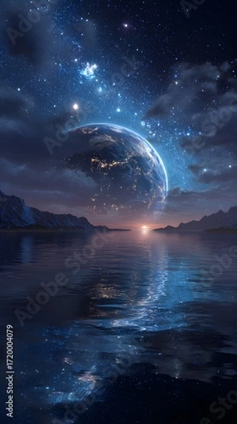 Fototapeta Sci fi fantasy concept of Earth with neon glow