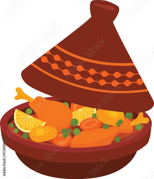 Obraz Illustration of Maghrebi Cuisine Chicken Tagine With Vegetables, A Traditional Moroccan Food