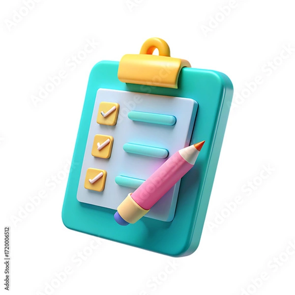 Fototapeta 3d checklist clipboard with pencil engaging task management and organization transparent background