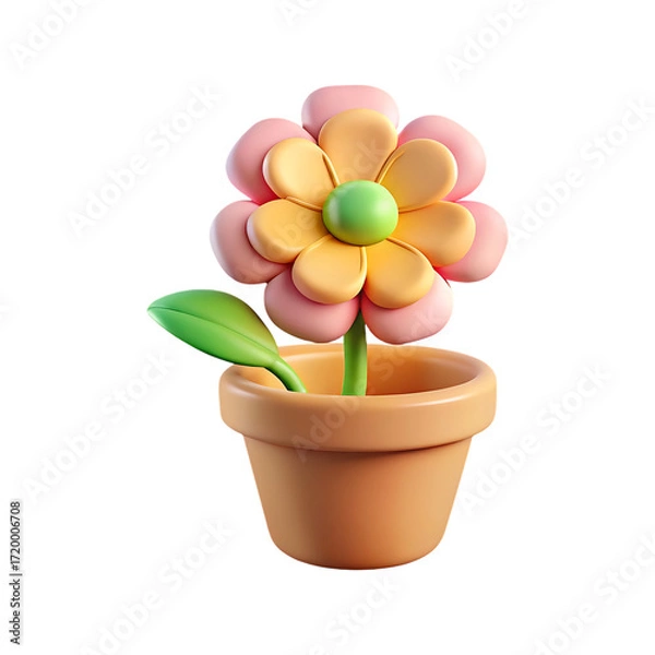 Fototapeta Charming 3d potted flower with soft pink and yellow petals bringing spring vibes transparent background