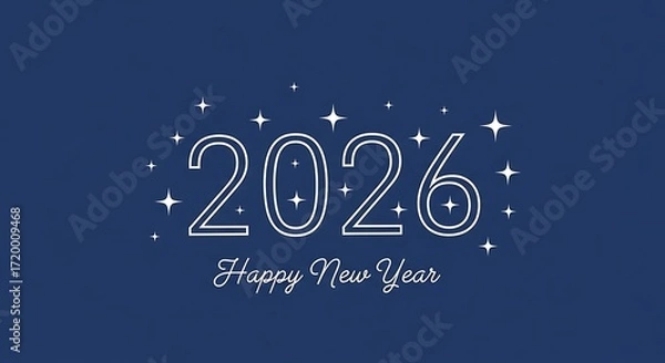 Obraz Happy new year 2026 text with stars on blue background
