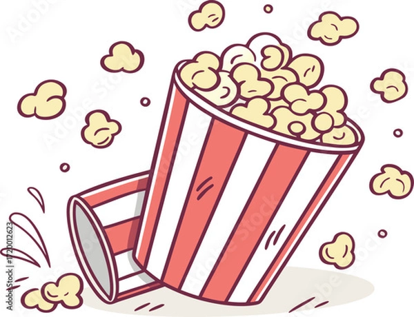 Obraz Vector art of popcorn spilling from a bucket with splashes