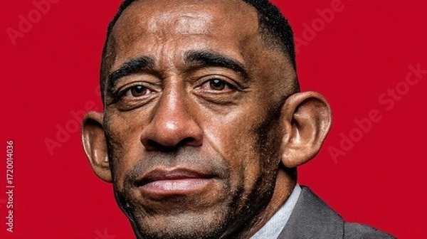 Fototapeta powerful illustration portrait of a team leader of Latin American descent, with a determined stare and a hint of a smile. The figure is posed with a subtle sense of leadership and drive, set 