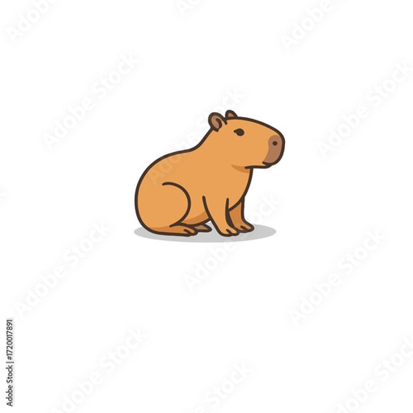 Fototapeta Cute Flat Vector Illustration of Capybara Sitting on White Background