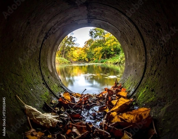 Obraz Autumnal view through a dark pipe