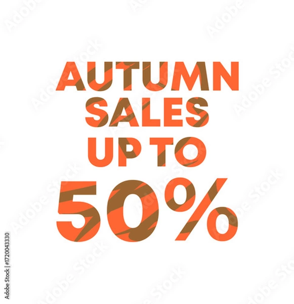 Fototapeta Promotional graphic for an autumn seasonal sale event, advertising up to a fifty percent discount on a white background