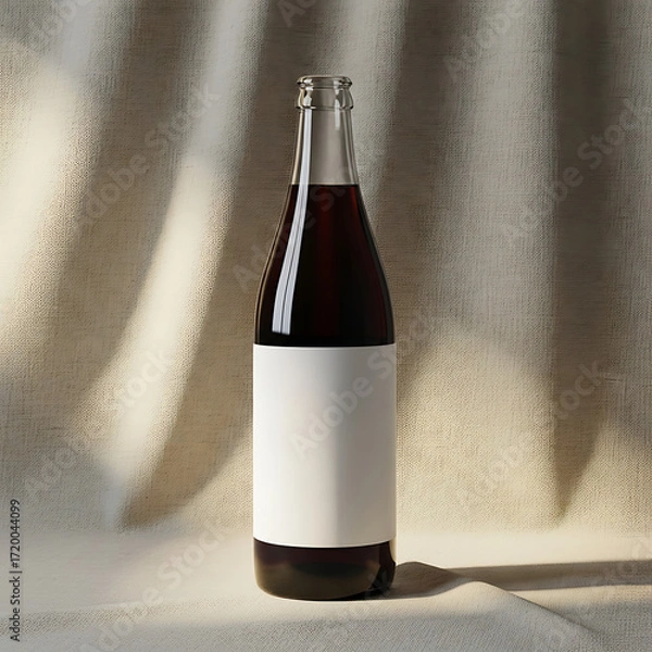 Fototapeta Elegant Glass Bottle Mockup with Blank Label on Draped Textile