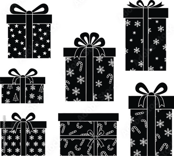 Fototapeta Silhouette of Christmas Presents with Festive Patterns