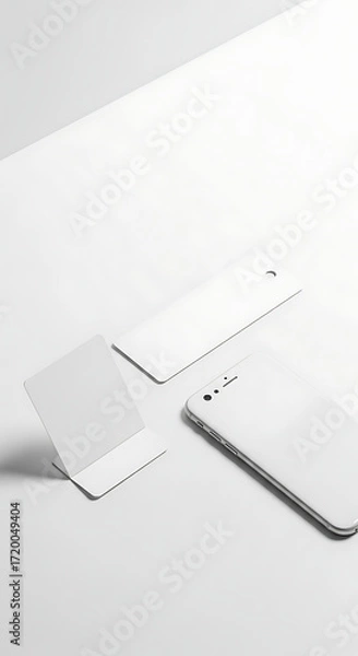 Fototapeta Clean White Technology Devices Displayed on a Minimalist Surface
