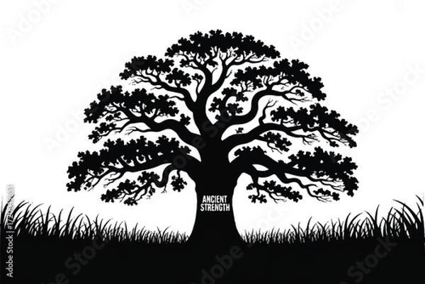 Obraz Oak Tree Silhouette Silhouette Vector — High-Quality Black Icon