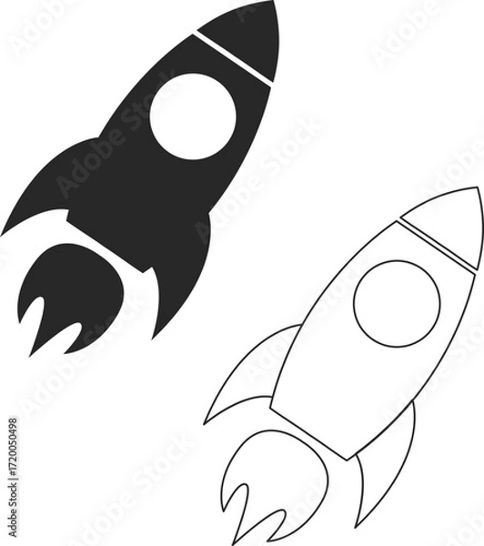 Fototapeta Rocket Icon Set – Solid and Outline Space Shuttle Design