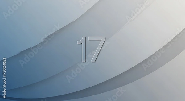 Fototapeta Abstract Blue grey Gradient Background with Smooth Flowing Curves and Number 17