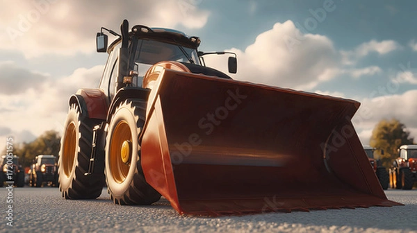 Fototapeta Agricultural tractor with bucket for field work