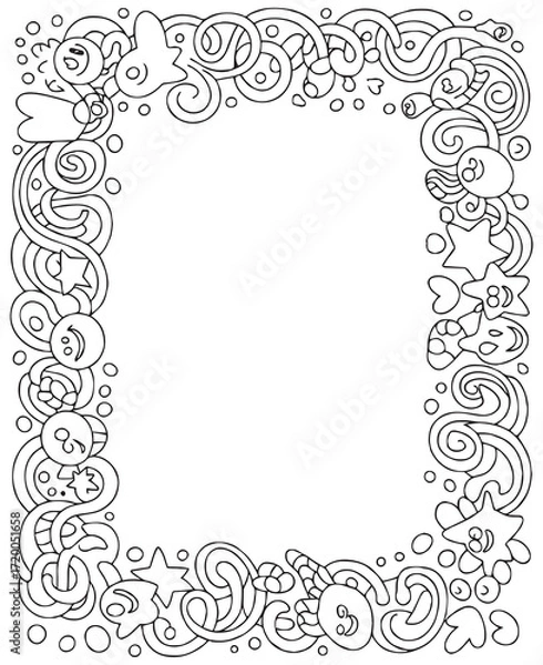 Fototapeta Beautiful hand drawn ornamental border frame doodle for coloring page, photo frame, journal, notebook and more designs