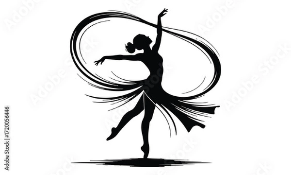 Fototapeta Elegant Ballerina Silhouette Vector – Graceful Dance Pose with Flowing Abstract Skirt